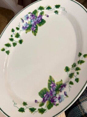 Waverly Sweet Violets Oval Serving Platter Cottagecore Plate Purple Flowers, 14"